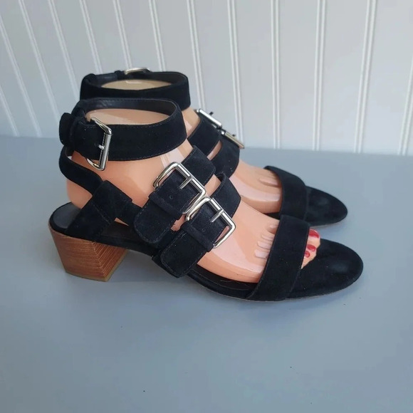 Rebecca Minkoff Women's Black Suede Strap Sandals Block Heel Size 9 M - Picture 2 of 10